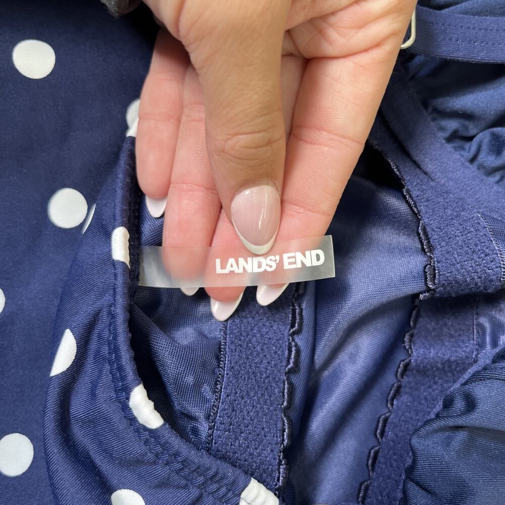Lands End Tankini Top Navy & White Polka Dot Underwire Bra Adjust. Straps Sz. 16 - Picture 6 of 10